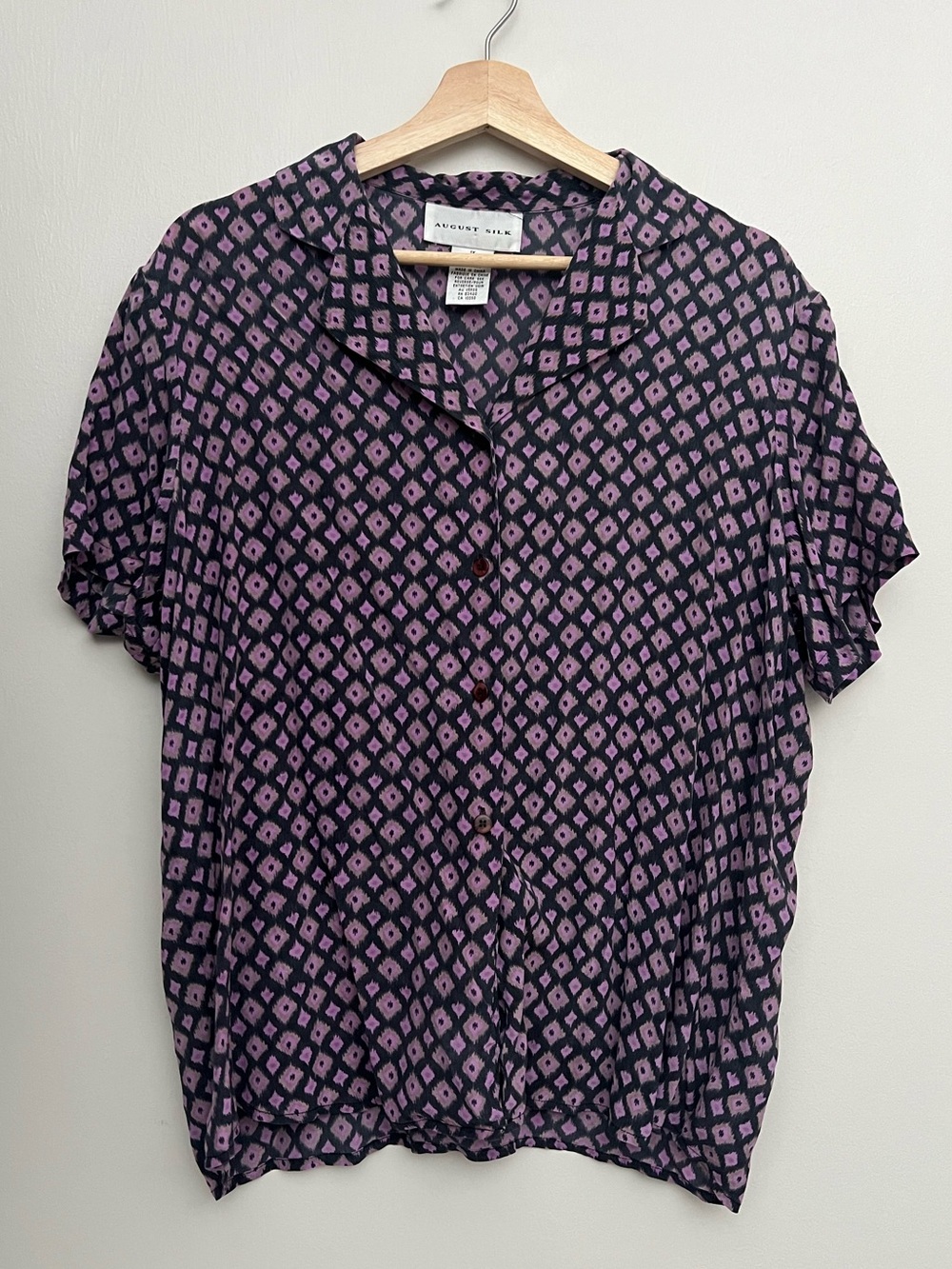 August Silk Purple Print Button Down Blouse